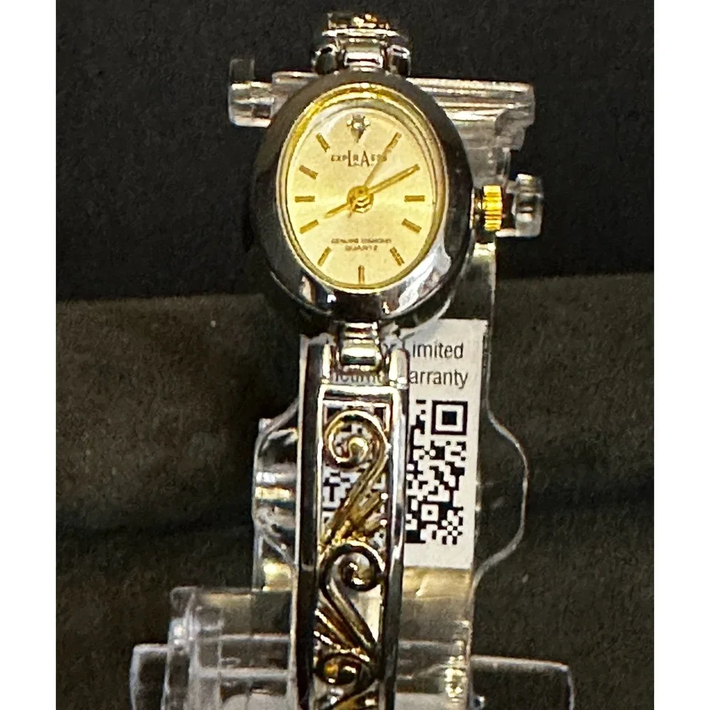 LA Express Bangle Watch Womens OS Silver‎ Gold Two Tone Diamond Quartz Elegant